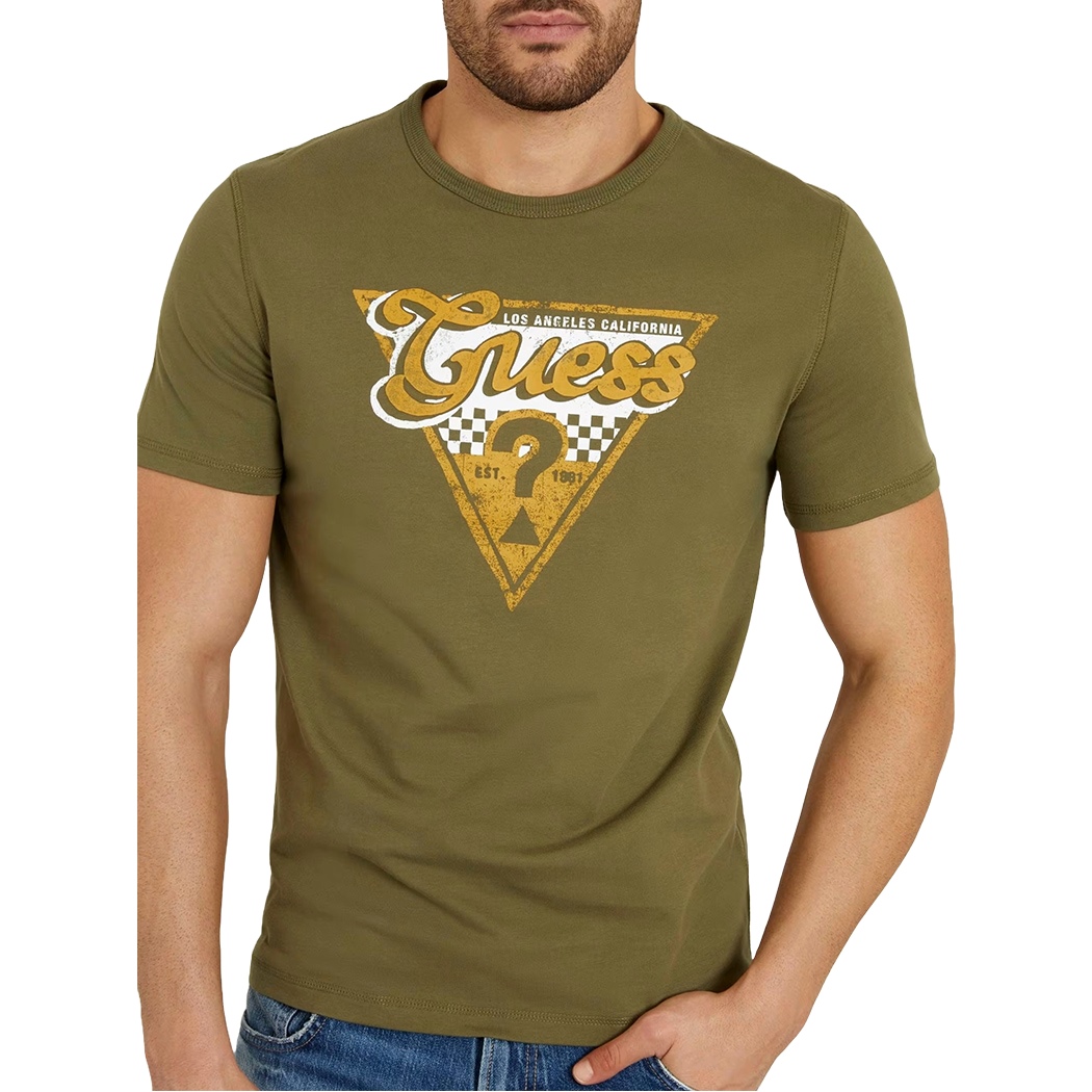 GUESS T-SHIRT UOMO MAGLIA COTONE JERSEY STRETCH LOGO TRIANGOLO M4RI06I3Z14