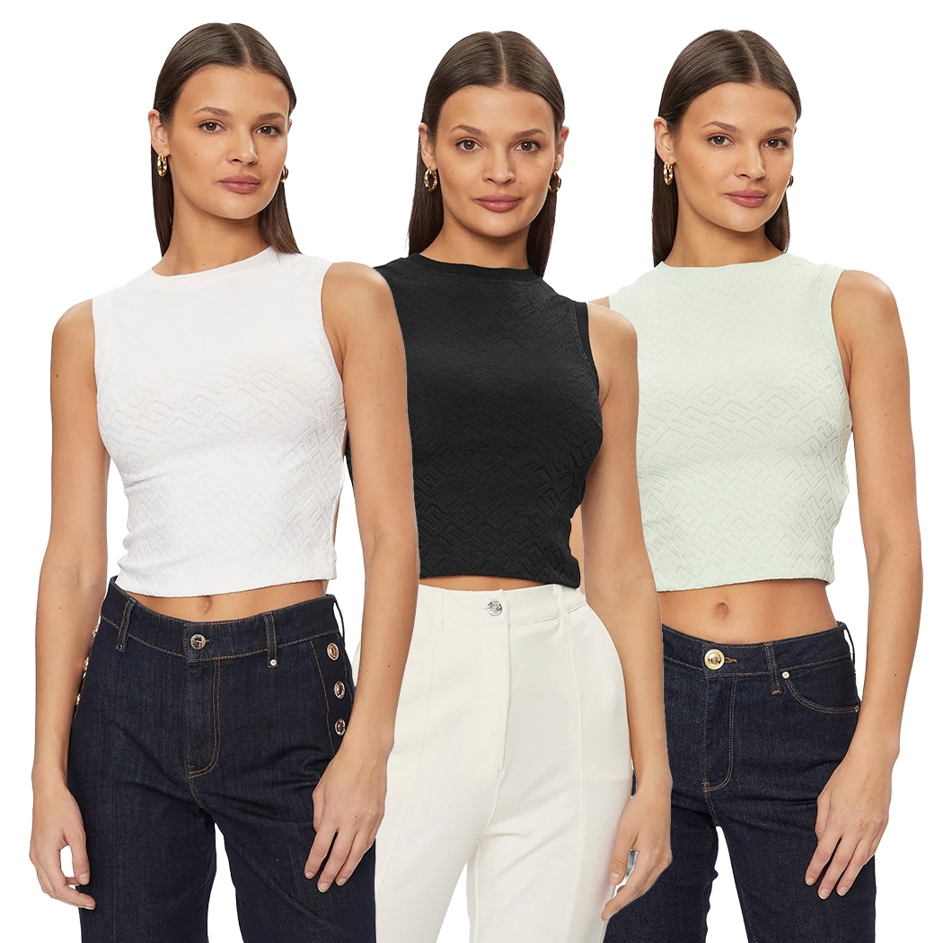 GUESS TOP DONNA CANOTTIERA CANOTTA CORTA MAGLIA LOGATA STRETCH W4GP52KBYN0