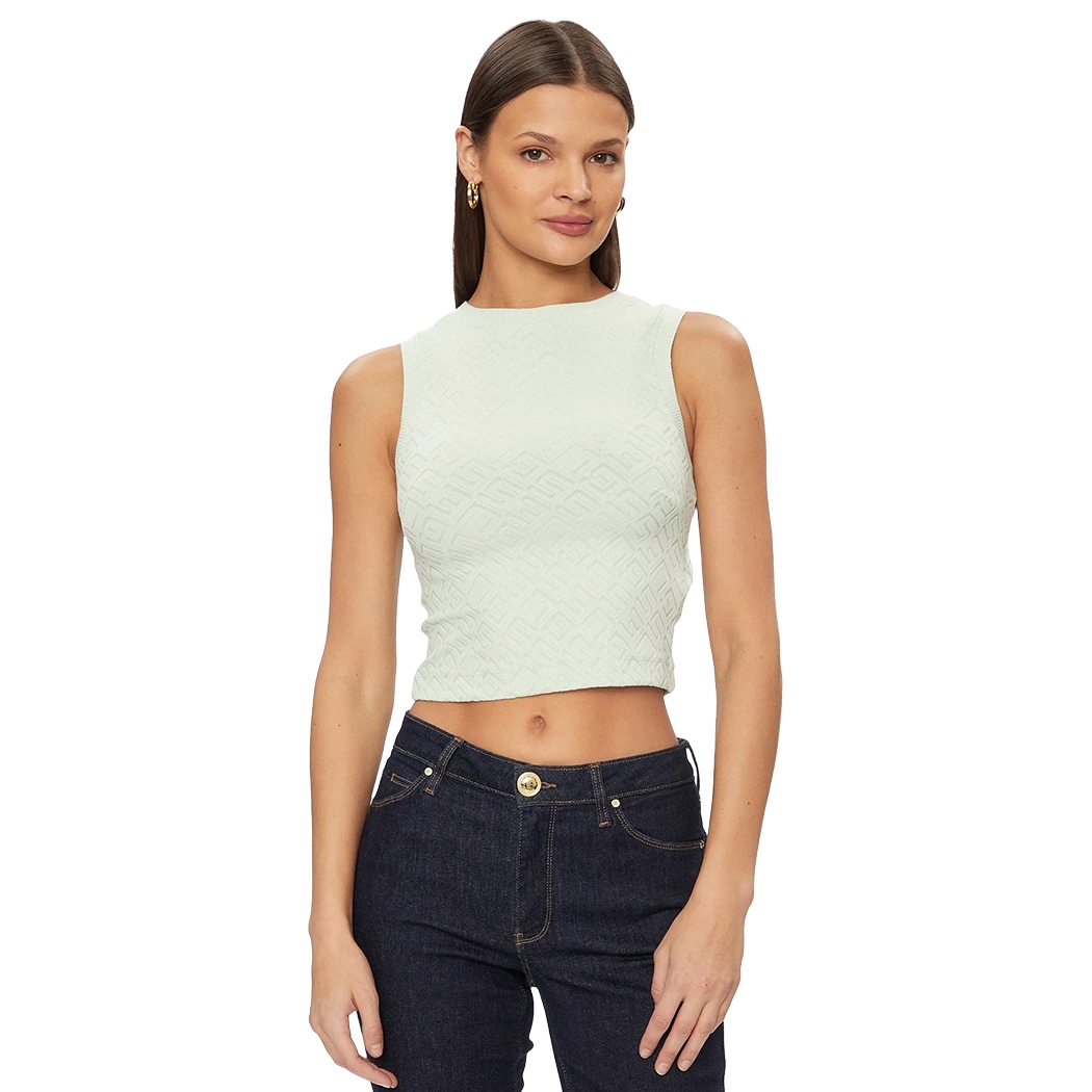 GUESS TOP DONNA CANOTTIERA CANOTTA CORTA MAGLIA LOGATA STRETCH W4GP52KBYN0