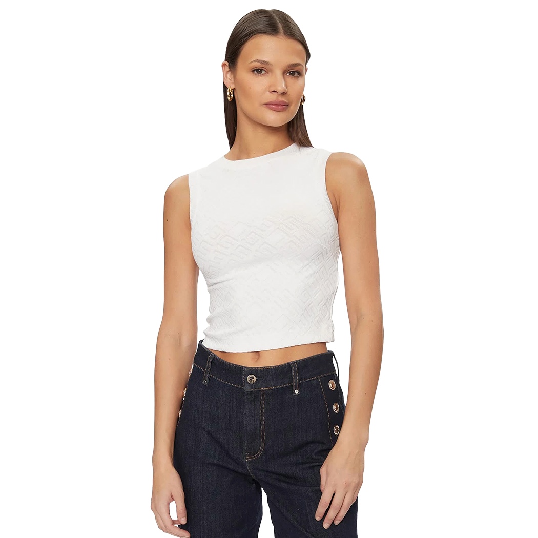 GUESS TOP DONNA CANOTTIERA CANOTTA CORTA MAGLIA LOGATA STRETCH W4GP52KBYN0