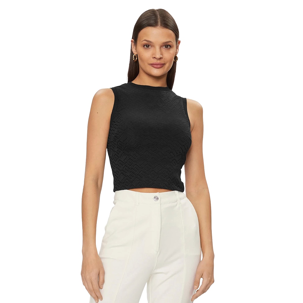 GUESS TOP DONNA CANOTTIERA CANOTTA CORTA MAGLIA LOGATA STRETCH W4GP52KBYN0