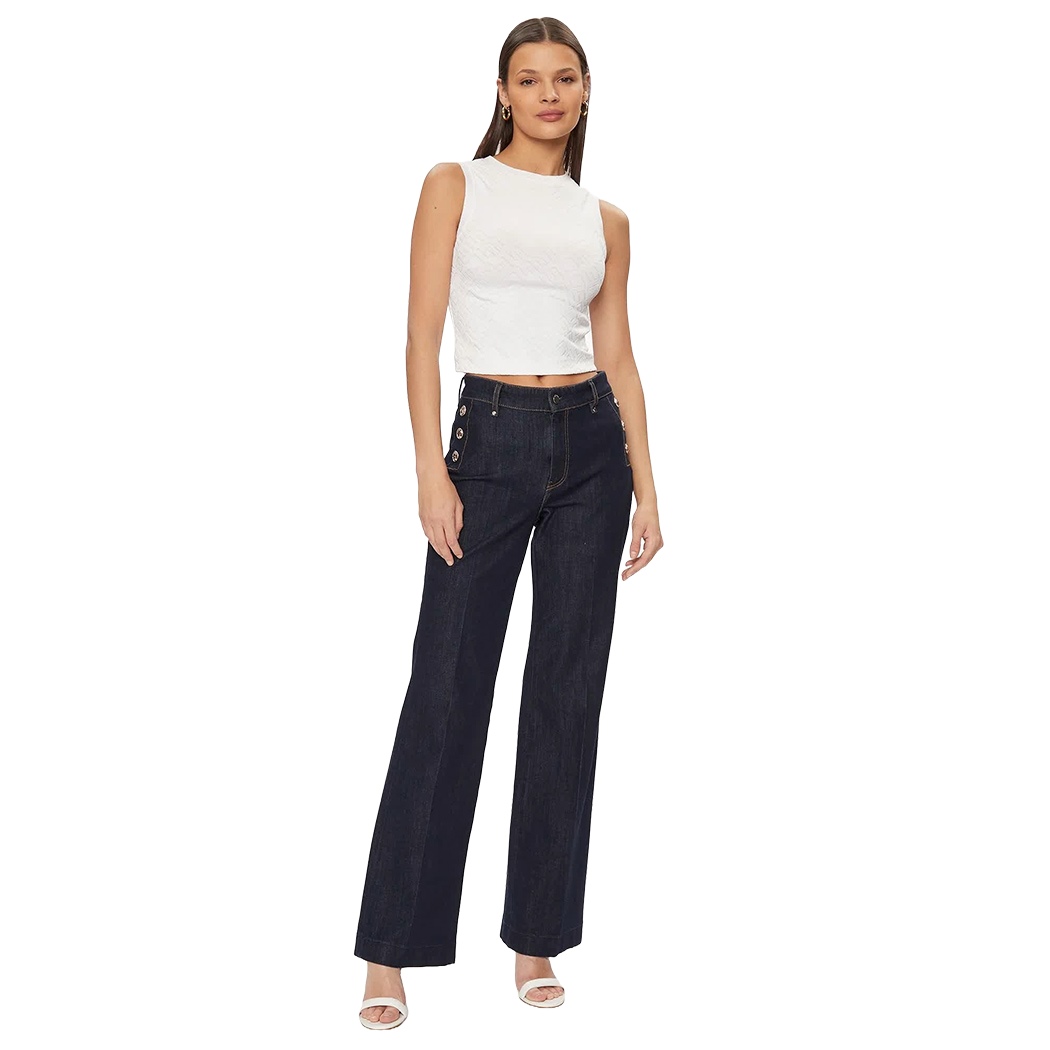 GUESS TOP DONNA CANOTTIERA CANOTTA CORTA MAGLIA LOGATA STRETCH W4GP52KBYN0