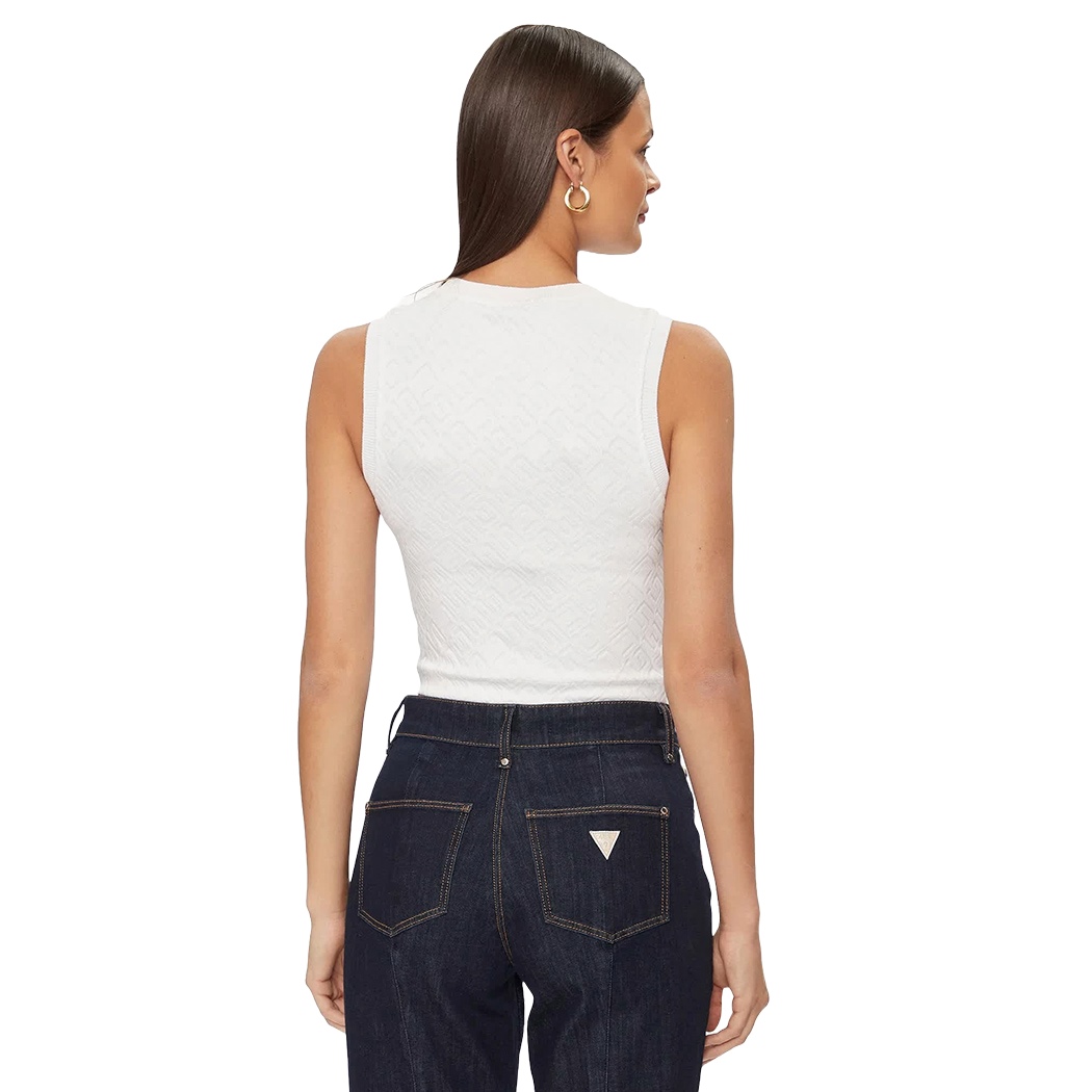 GUESS TOP DONNA CANOTTIERA CANOTTA CORTA MAGLIA LOGATA STRETCH W4GP52KBYN0