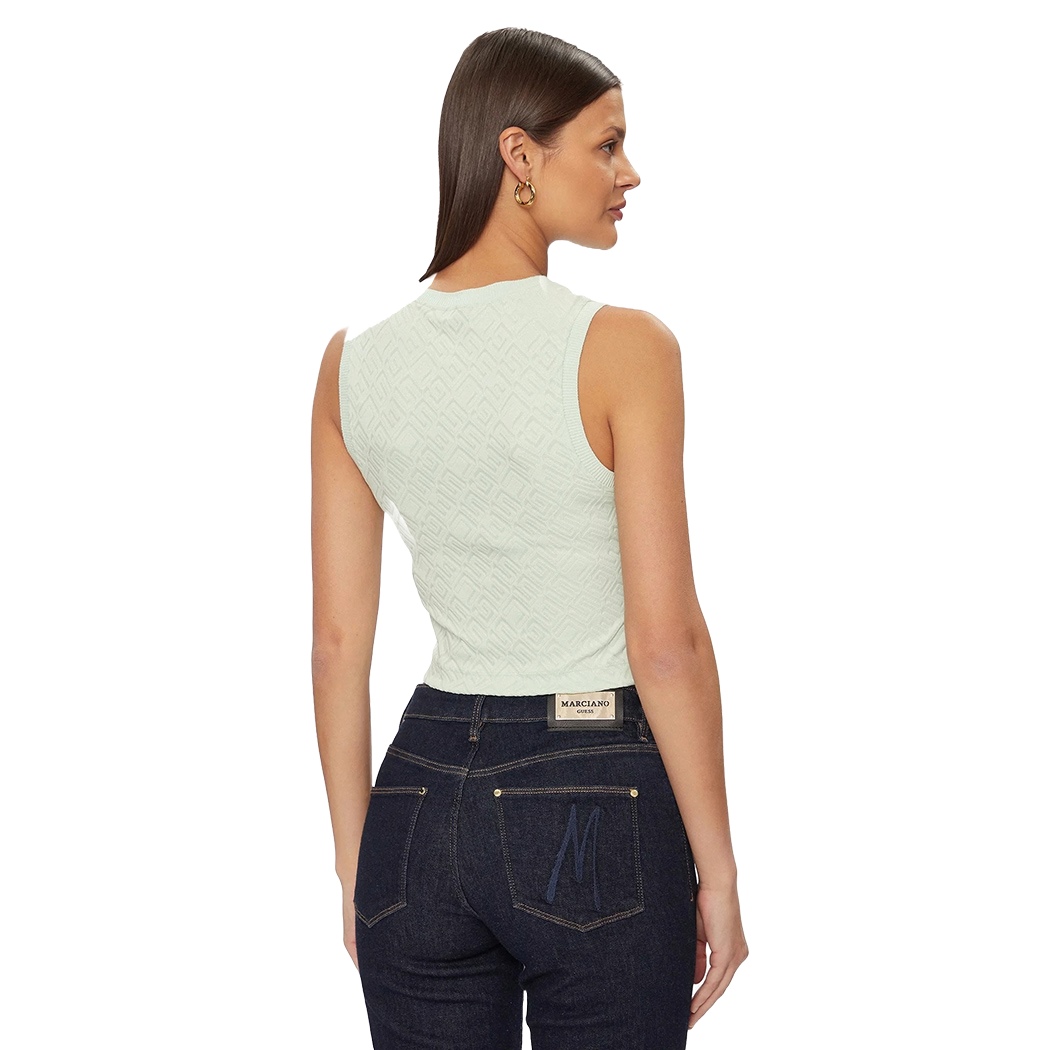 GUESS TOP DONNA CANOTTIERA CANOTTA CORTA MAGLIA LOGATA STRETCH W4GP52KBYN0