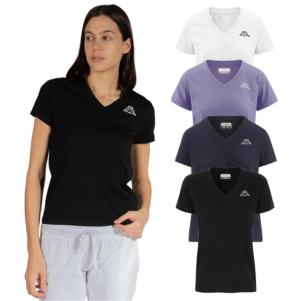 KAPPA LOGO CABOU T-SHIRT DONNA MAGLIA SCOLLO A V COTONE SPORT COMFORT 303H0P0