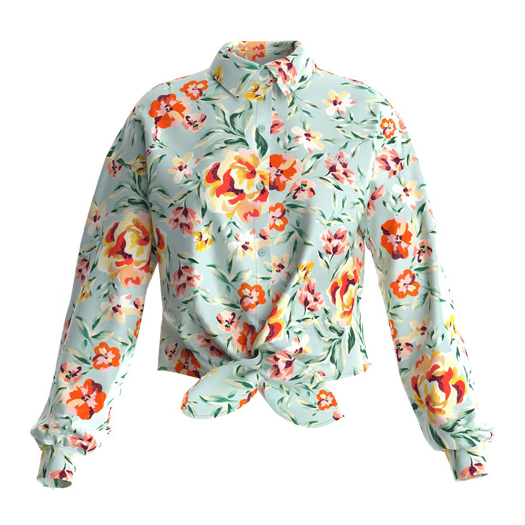 GUESS CAMICIA DONNA CON FIOCCO T-SHIRT BLOUSE NODO SATIN FANTASIA W3GH93WD8G2