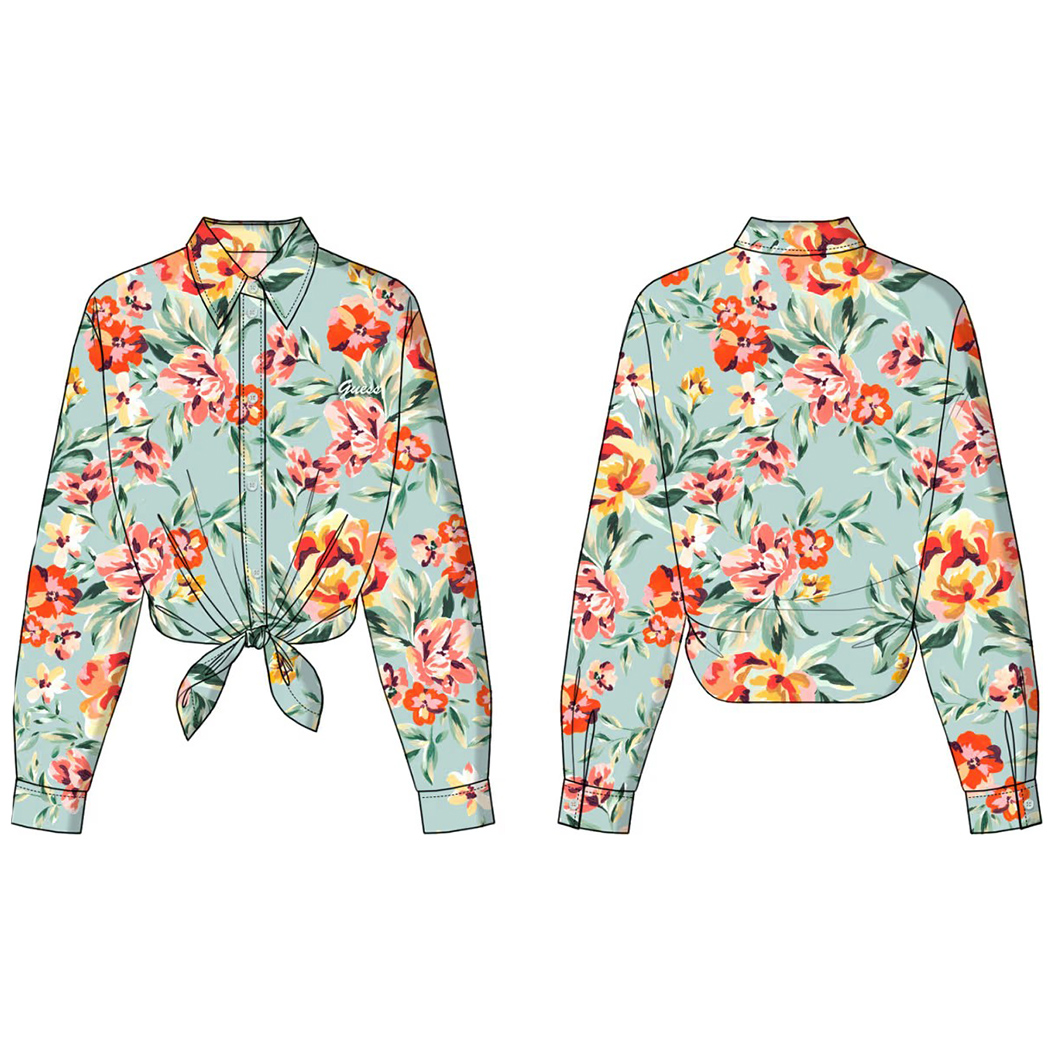GUESS CAMICIA DONNA CON FIOCCO T-SHIRT BLOUSE NODO SATIN FANTASIA W3GH93WD8G2