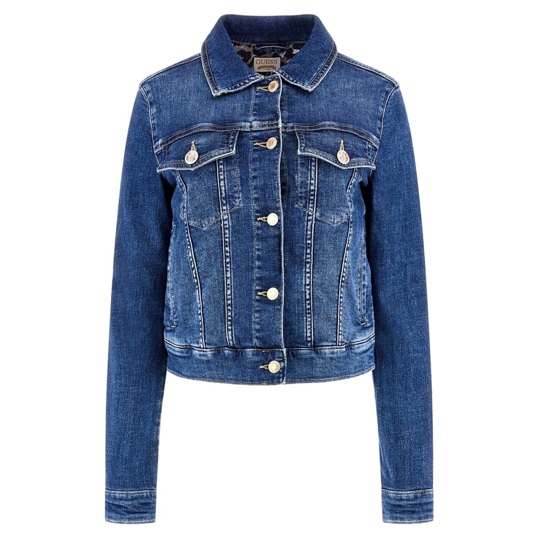 GUESS GIUBBINO DONNA JEANS CORTO GIACCA STRETCH BOTTONI ORO DENIM W4RN01D5921