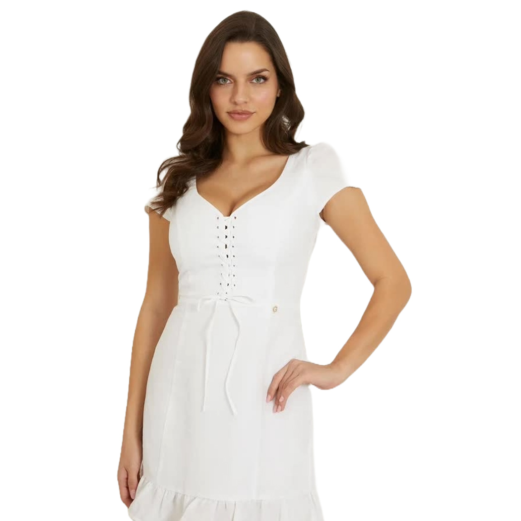 GUESS ABITO DONNA RAGAZZA DRESS MISTO LINO GIRL VESTITO SEXY TUBINO W4GK98WG7B0