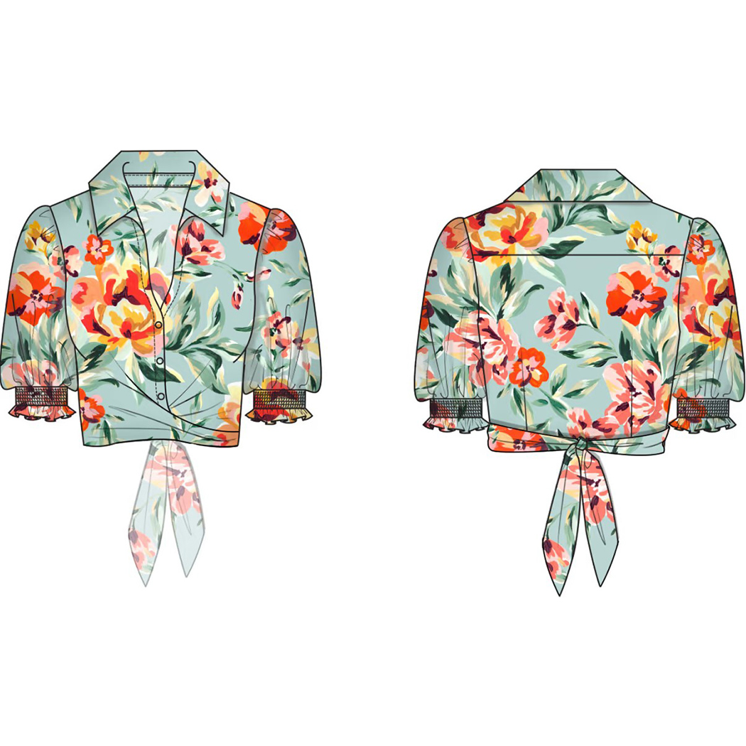 GUESS CAMICIA DONNA CON FIOCCO T-SHIRT BLOUSE NODO COTONE FANTASIA W4GH42WG4G0