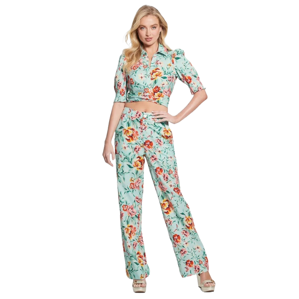 GUESS PANTALONI DONNA VISCOSA FIORI FLOREALE RELAXED STRETCH W4GB30WG4G0