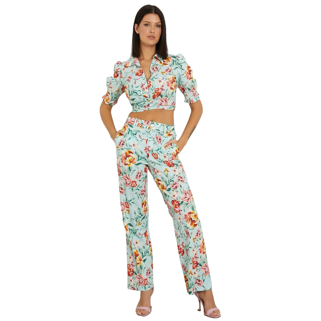 GUESS PANTALONI DONNA VISCOSA FIORI FLOREALE RELAXED STRETCH W4GB30WG4G0