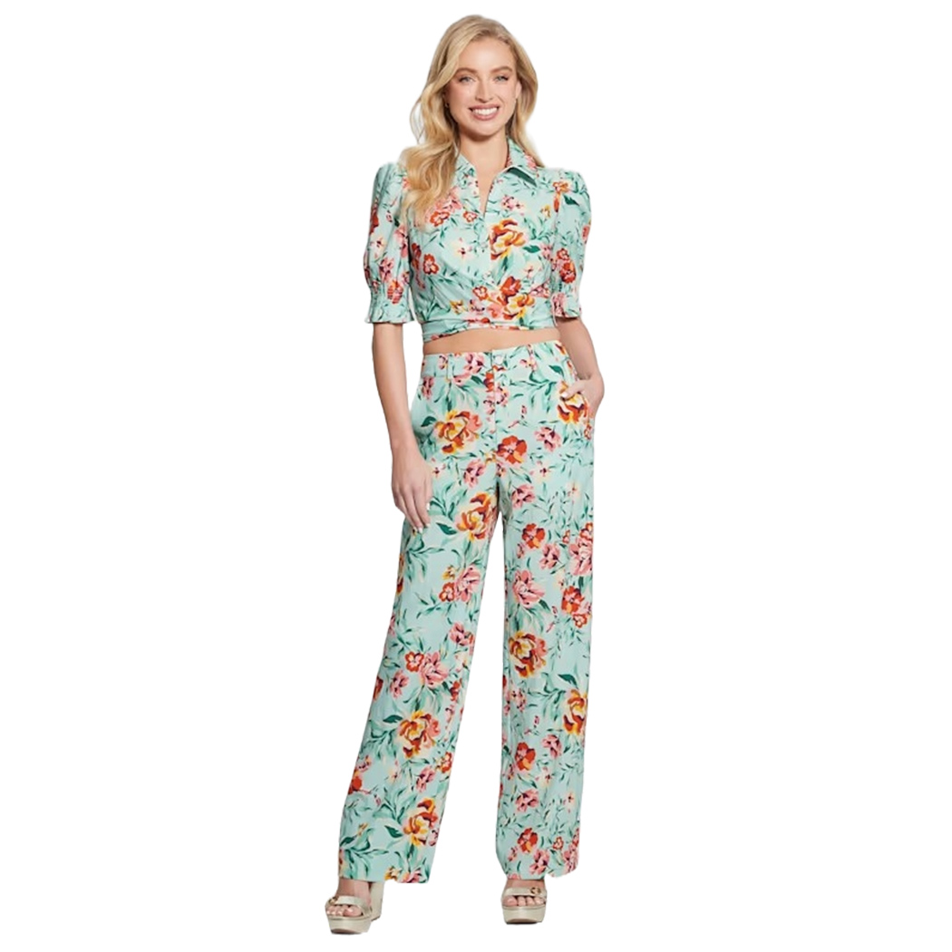 GUESS PANTALONI DONNA VISCOSA FIORI FLOREALE RELAXED STRETCH W4GB30WG4G0