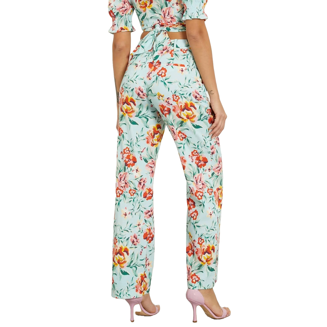 GUESS PANTALONI DONNA VISCOSA FIORI FLOREALE RELAXED STRETCH W4GB30WG4G0