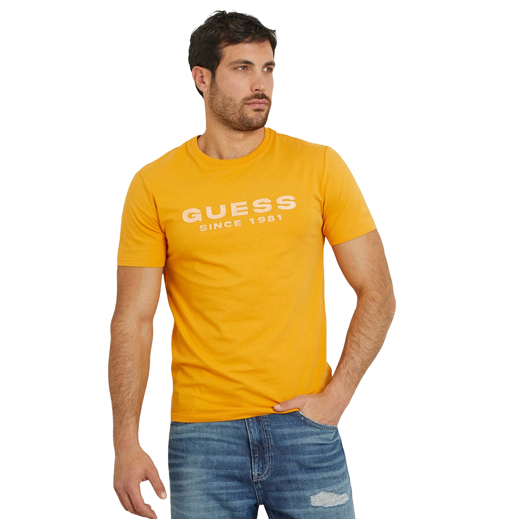 GUESS T-SHIRT UOMO MAGLIA COTONE JERSEY STRETCH LOGO FRONTALE M4GI61J1314