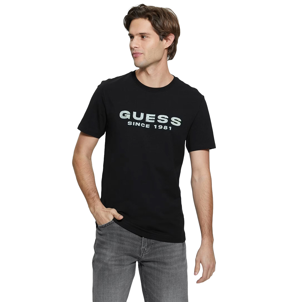 GUESS T-SHIRT UOMO MAGLIA COTONE JERSEY STRETCH LOGO FRONTALE M4GI61J1314