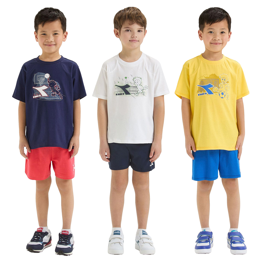 DIADORA JB.SET SS RIDDLE COMPLETO COTONE BAMBINO T-SHIRT PANTALONCINI 102.180456