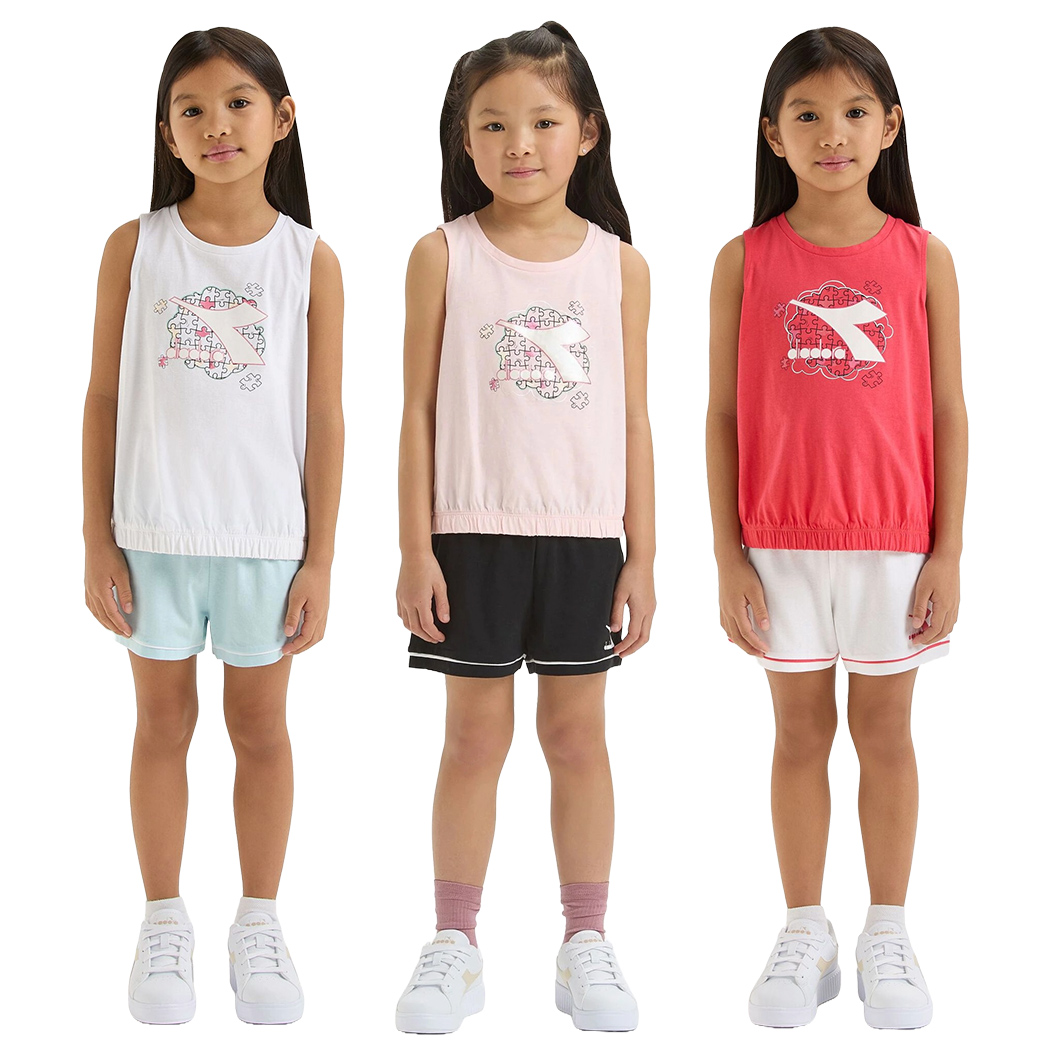 DIADORA JG.SET SS PUZZLES COMPLETO COTONE BIMBA CANOTTA PANTALONCINI 102.180462