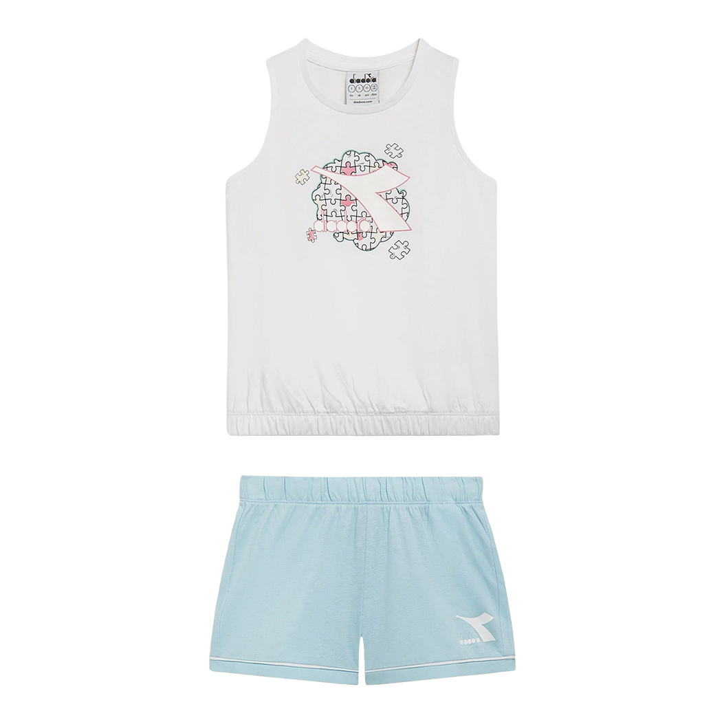 DIADORA JG.SET SS PUZZLES COMPLETO COTONE BIMBA CANOTTA PANTALONCINI 102.180462