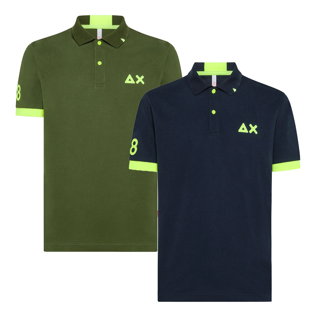 SUN68 MAN POLO LOGO FLUO S/S UOMO MAGLIA SLIM STRECH COTONE TENNIS A34122