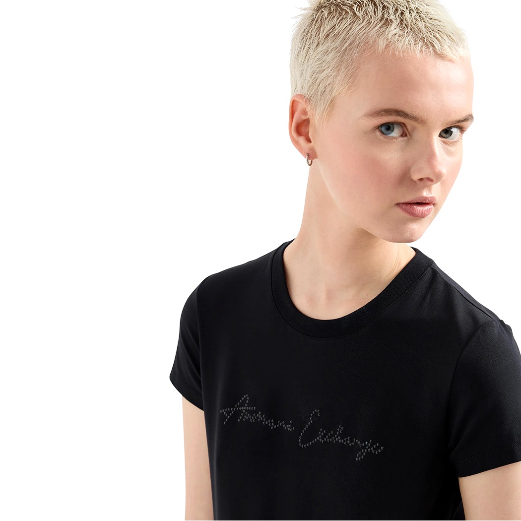 ARMANI EXCHANGE T-SHIRT SLIM FIT LOGO GLITTER STRECH MAGLIA DONNA 3DYT27YJDTZ