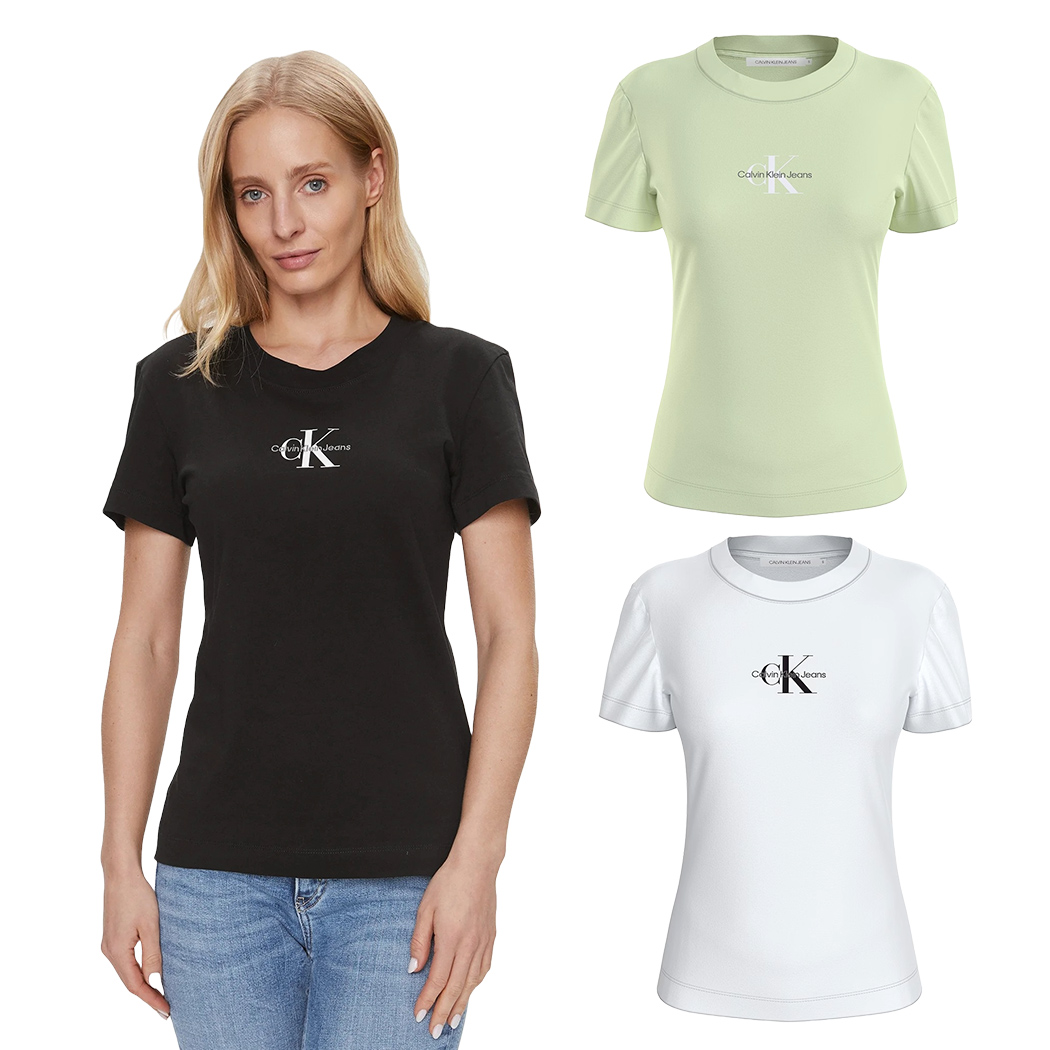 CALVIN KLEIN JEANS T-SHIRT MONOGRAMMA SLIM DONNA LOGO STRECH MAGLIA J20J222564