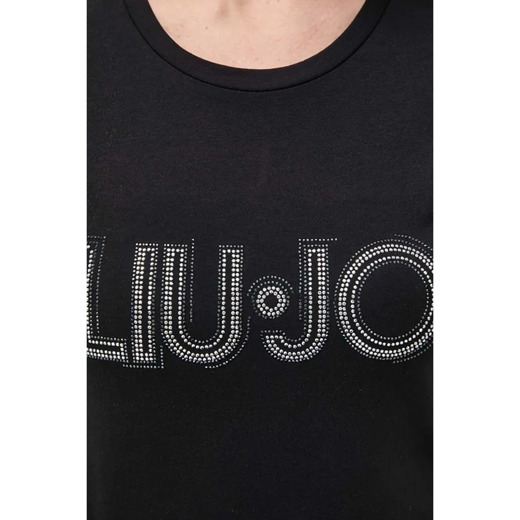 LIU JO T-SHIRT DONNA RAGAZZA MAGLIA LOGO STRASS MAGLIETTA COTONE WA4051JS923