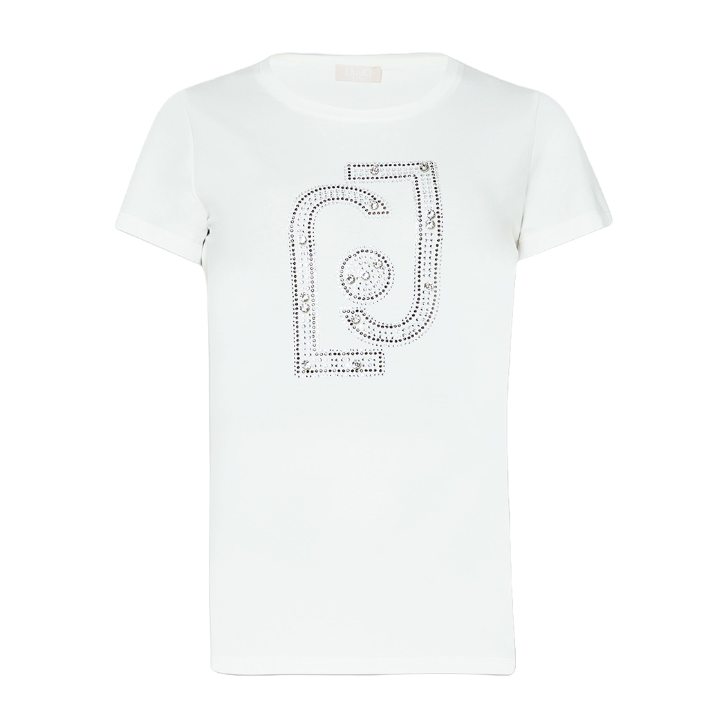 LIU JO T-SHIRT DONNA RAGAZZA MAGLIA LOGO STRASS MAGLIETTA COTONE WA4017J5003
