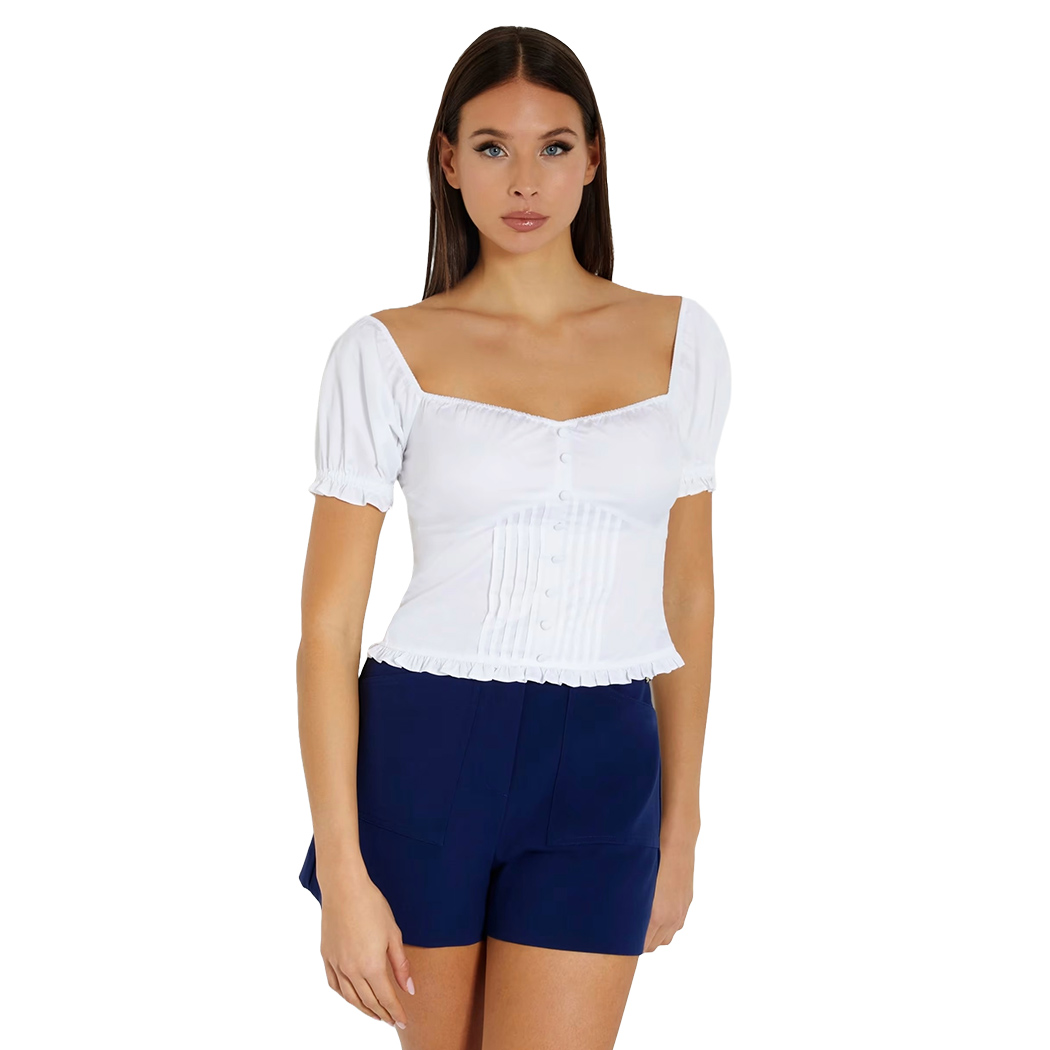 GUESS BLUSA TOP SATIN DI COTONE T-SHIRT MAGLIA GIRL DONNA BOTTONI W4GH55WAF10