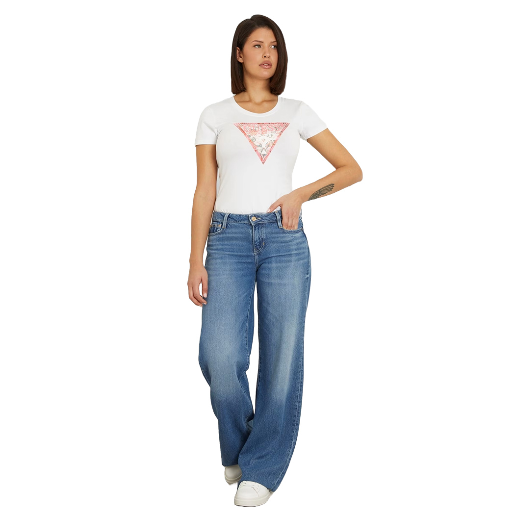 GUESS T-SHIRT MAGLIA MAGLIETTA DONNA LOGO FIORI FRONTALE F STRASS W4GI21J1314