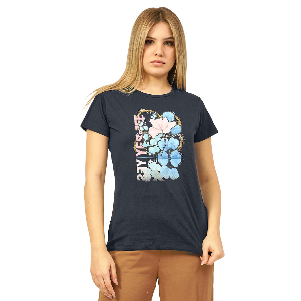 YES-ZEE T-SHIRT DONNA RAGAZZA GIRL MAGLIA LOGO MAGLIETTA COTONE FIORI T222/T901