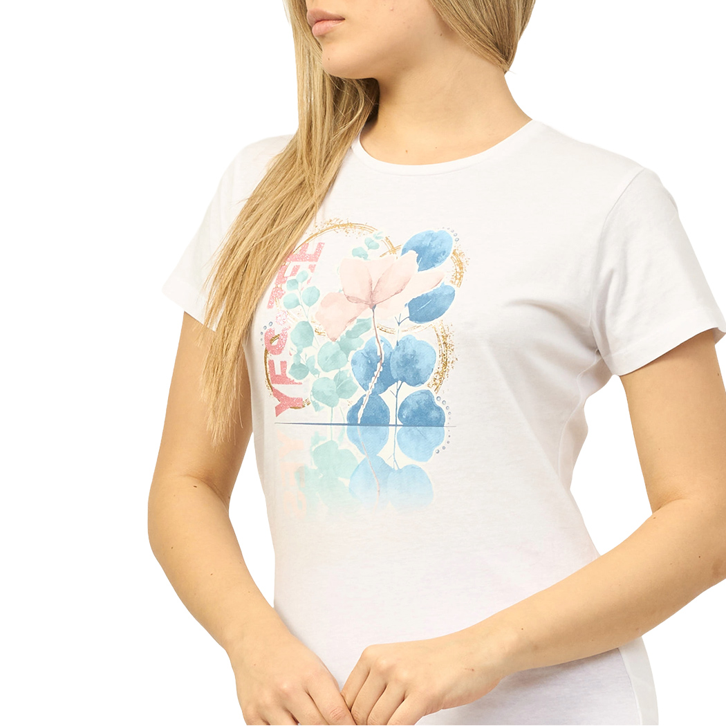 YES-ZEE T-SHIRT DONNA RAGAZZA GIRL MAGLIA LOGO MAGLIETTA COTONE FIORI T222/T901