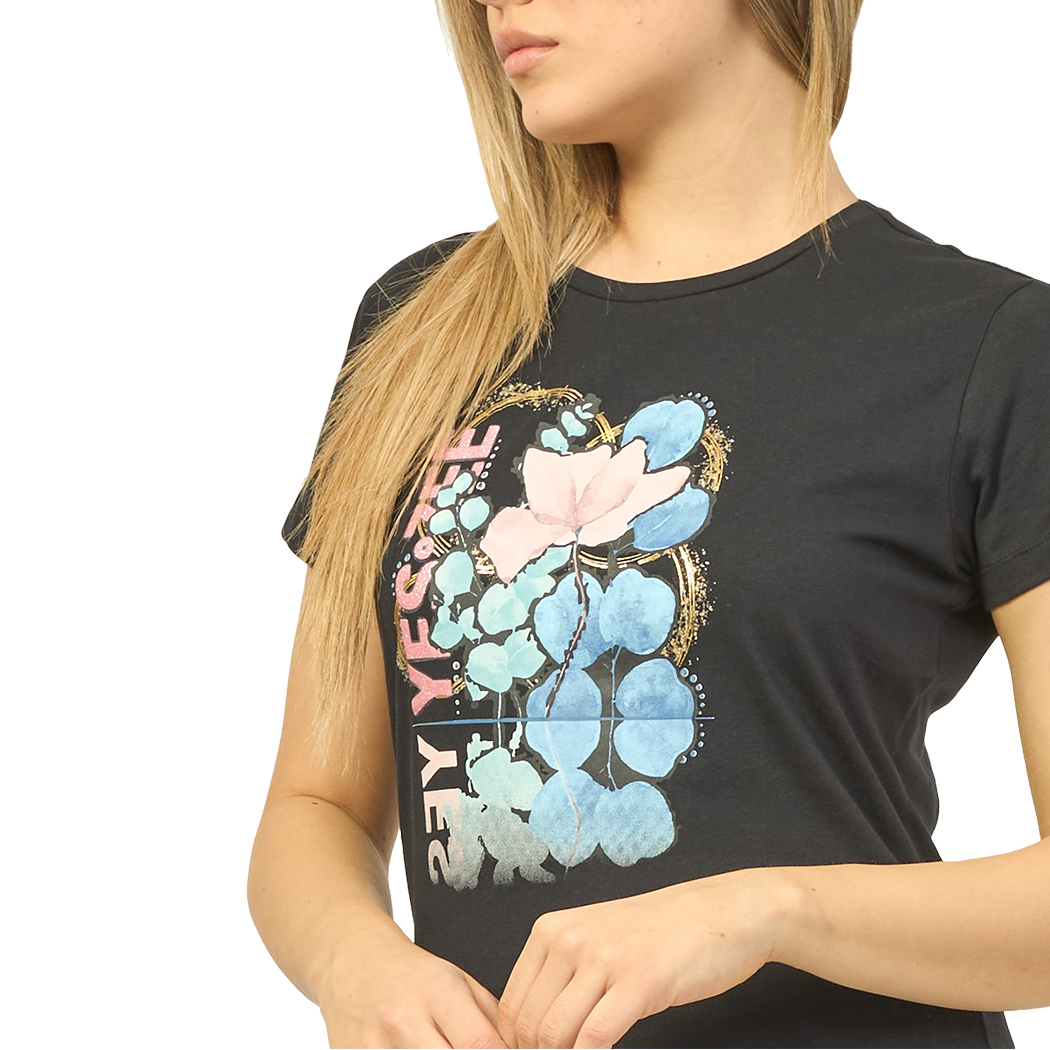 YES-ZEE T-SHIRT DONNA RAGAZZA GIRL MAGLIA LOGO MAGLIETTA COTONE FIORI T222/T901