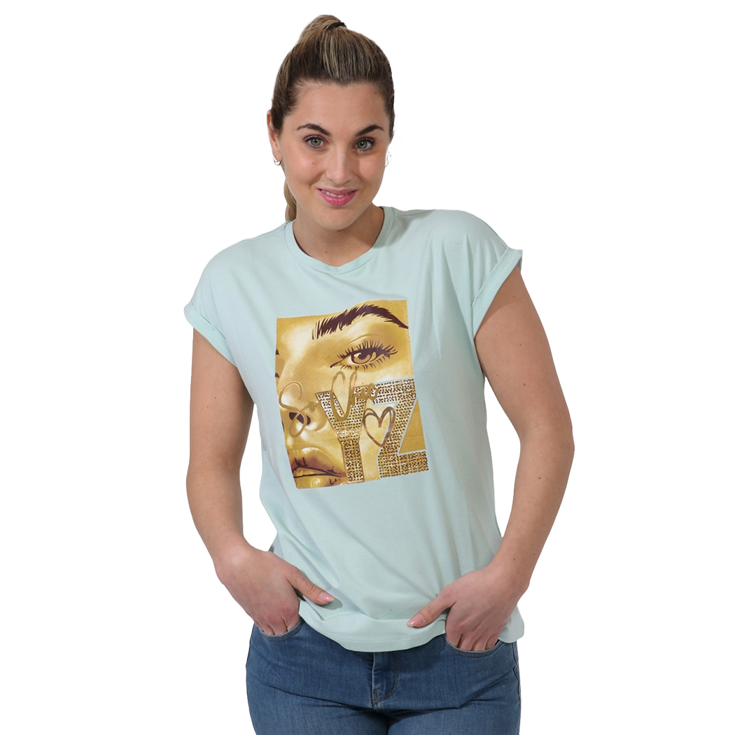 YES-ZEE T-SHIRT DONNA RAGAZZA GIRL MAGLIA LOGO MAGLIETTA COTONE STRASS T239/S705