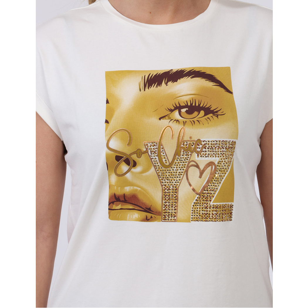 YES-ZEE T-SHIRT DONNA RAGAZZA GIRL MAGLIA LOGO MAGLIETTA COTONE STRASS T239/S705