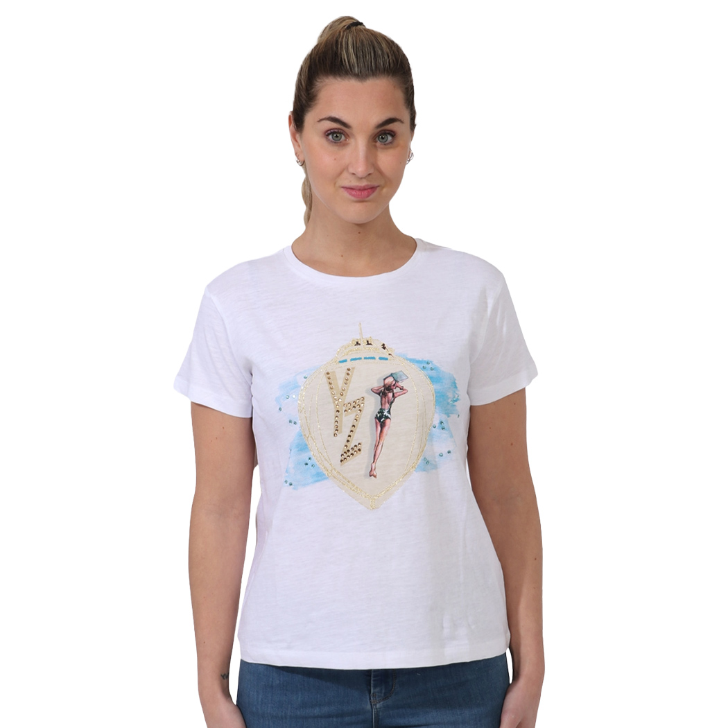 YES-ZEE T-SHIRT DONNA RAGAZZA GIRL MAGLIA LOGO MAGLIETTA COTONE STRASS T264/TL00