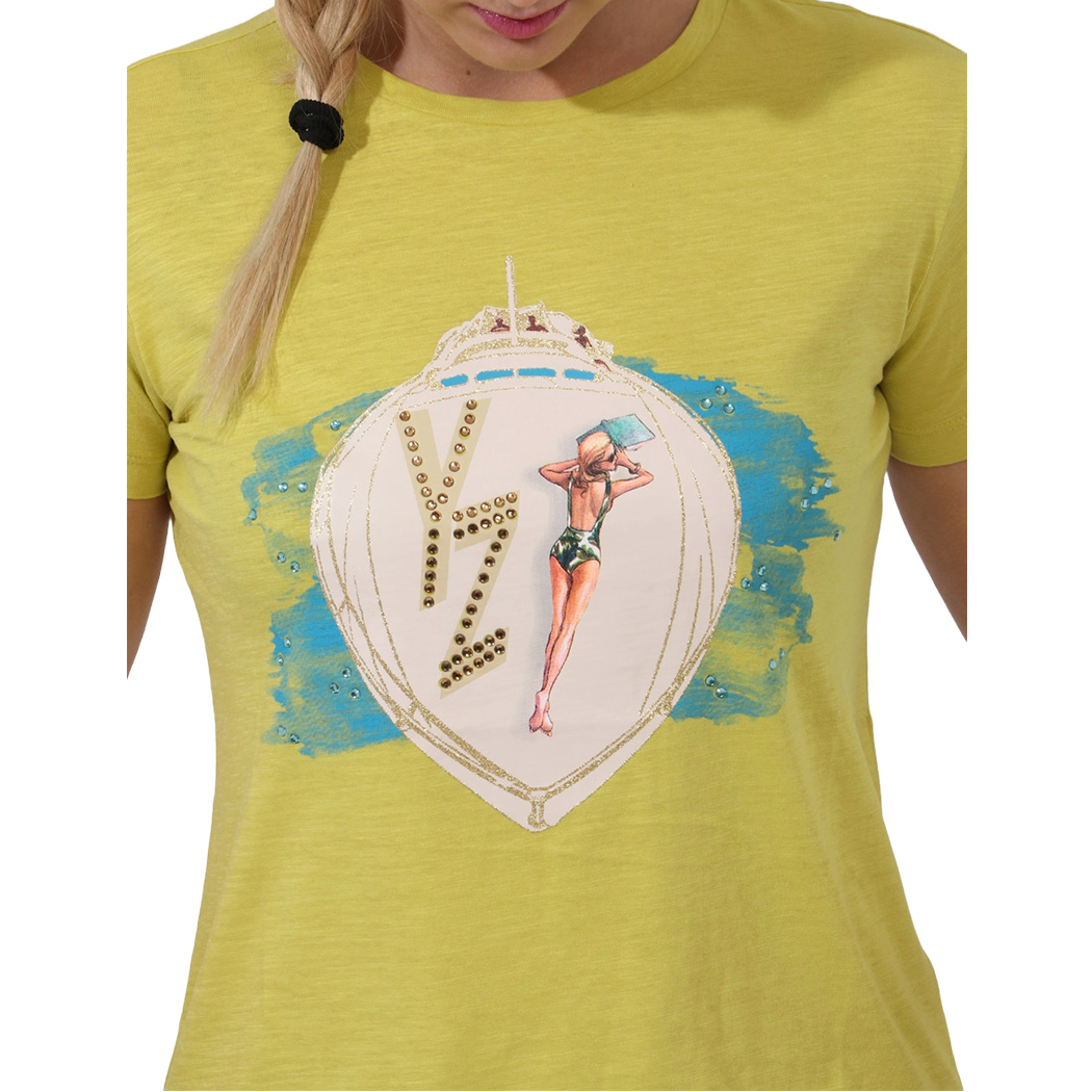 YES-ZEE T-SHIRT DONNA RAGAZZA GIRL MAGLIA LOGO MAGLIETTA COTONE STRASS T264/TL00
