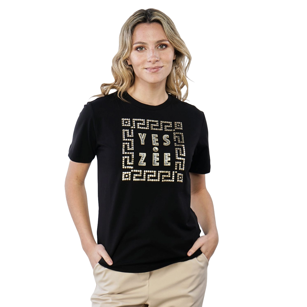 YES-ZEE T-SHIRT DONNA RAGAZZA GIRL MAGLIA LOGO MAGLIETTA COTONE STRASS T267/S700