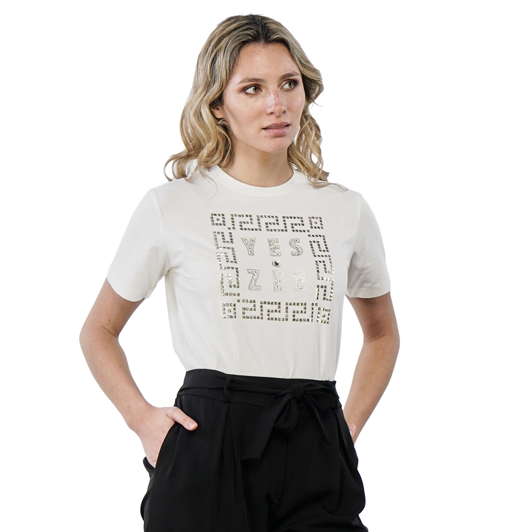 YES-ZEE T-SHIRT DONNA RAGAZZA GIRL MAGLIA LOGO MAGLIETTA COTONE STRASS T267/S700