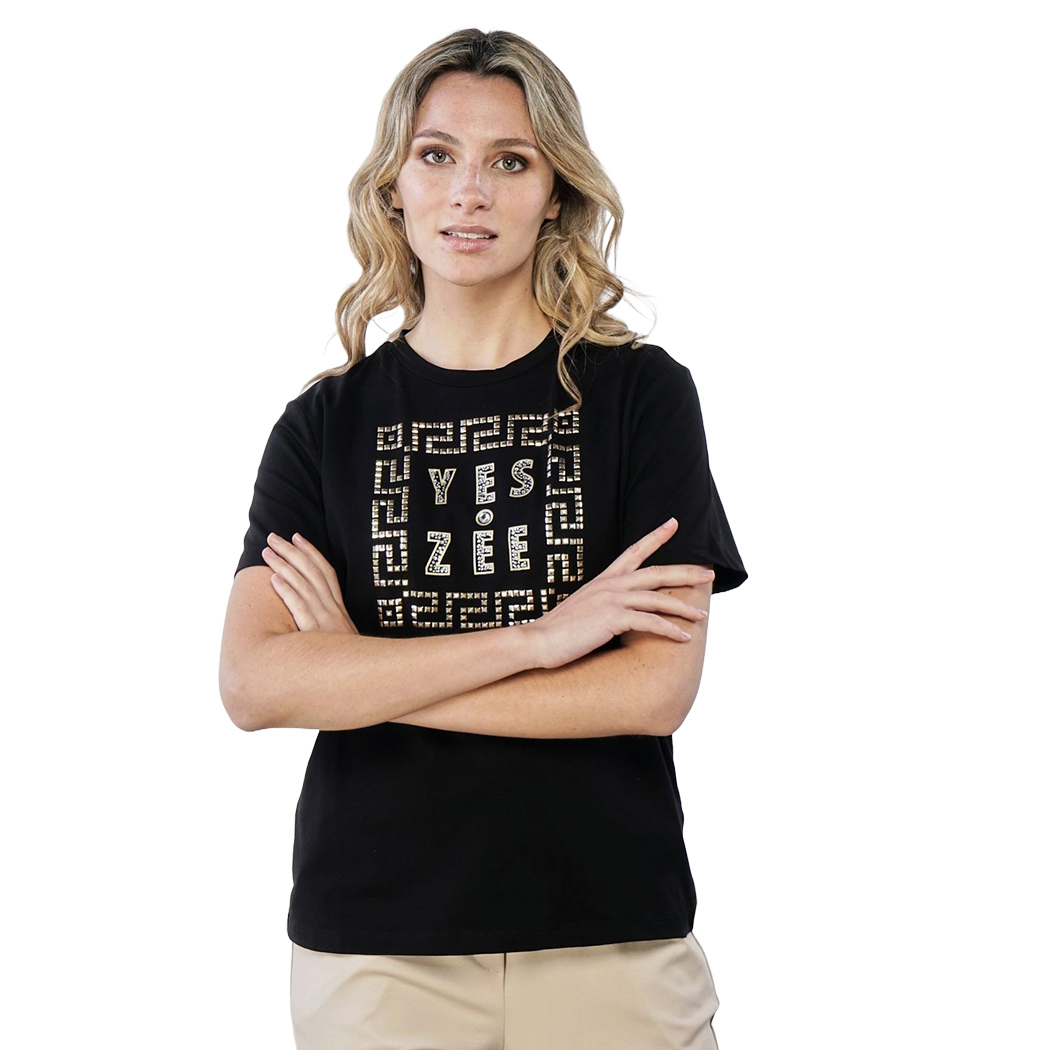 YES-ZEE T-SHIRT DONNA RAGAZZA GIRL MAGLIA LOGO MAGLIETTA COTONE STRASS T267/S700