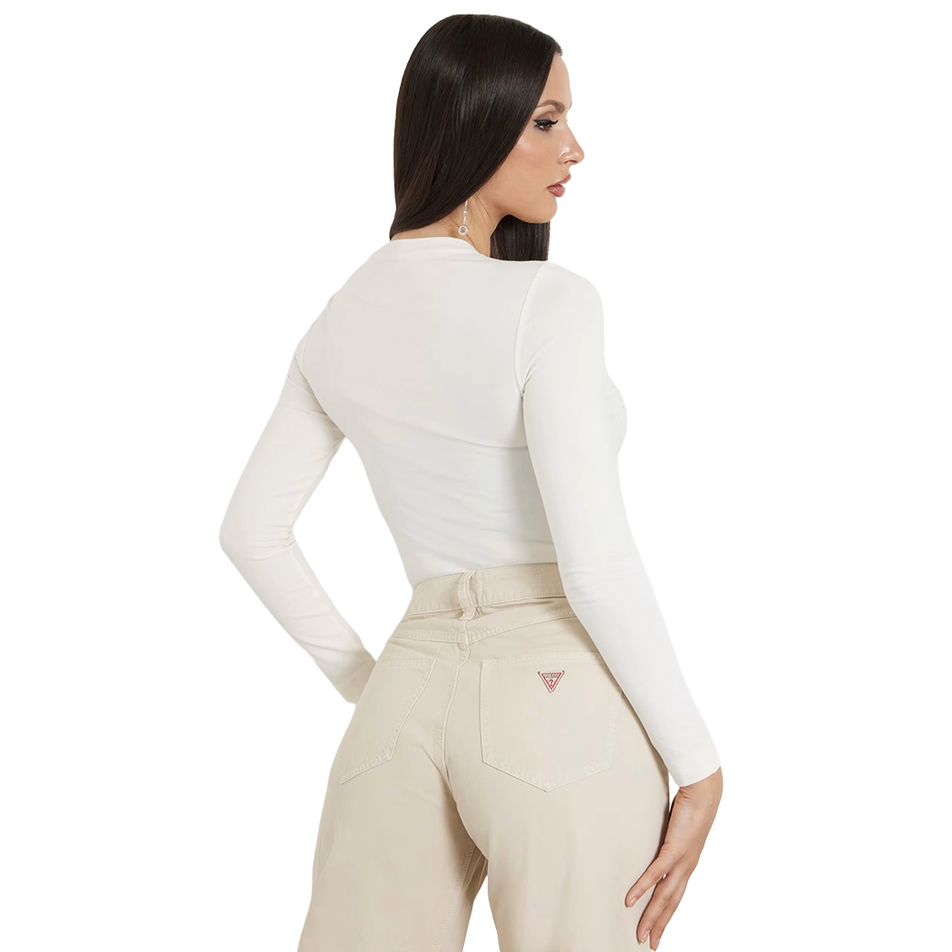 GUESS T-SHIRT MAGLIA MAGLIETTA DONNA LOGO FRONTALE STRASS ARGENTO W4YI75J1314