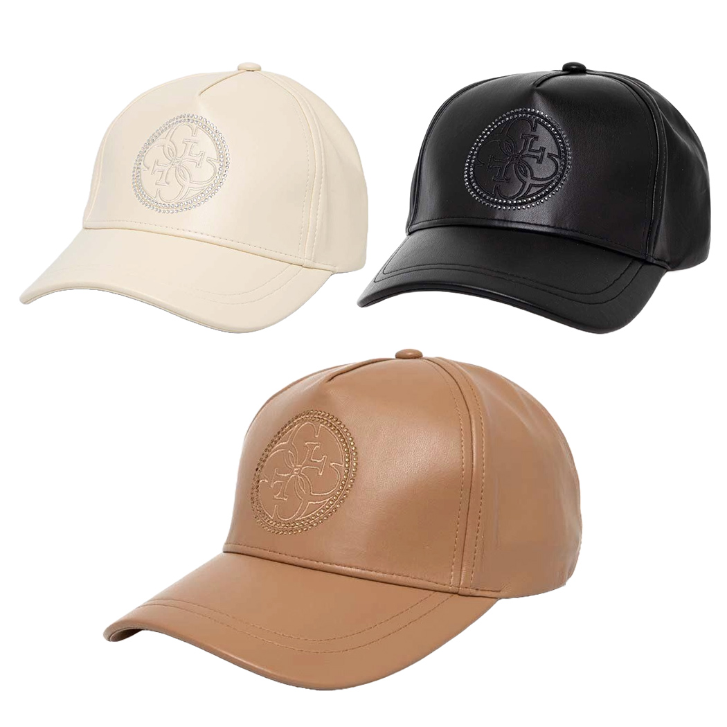 GUESS BERRETTO DONNA IN ECOPELLE LOGO FRONTALE CON STRASS CAPPELLO W4YZ01WF8Q0