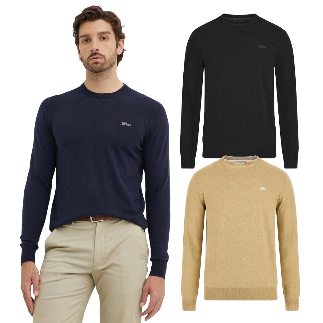 GUESS MAGLIA MAGLIONE PULLOVER UOMO GIROCOLLO MISTO SETA INVERNALE M4YR01Z3052