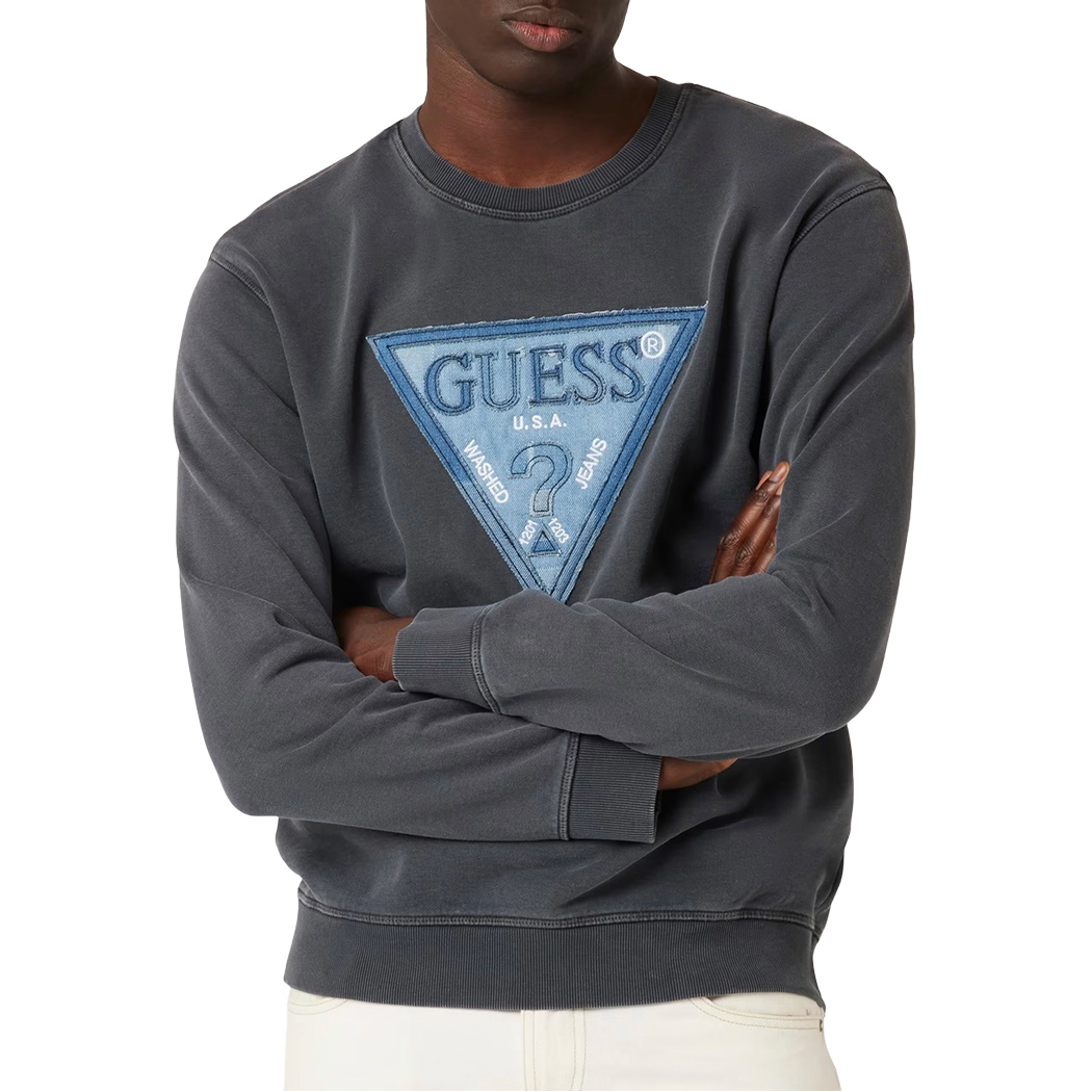 GUESS FELPA UOMO FRENCH TERRY PATCH LOGO FRONTALE COTONE INVERNALE M4BQ17KCIF1