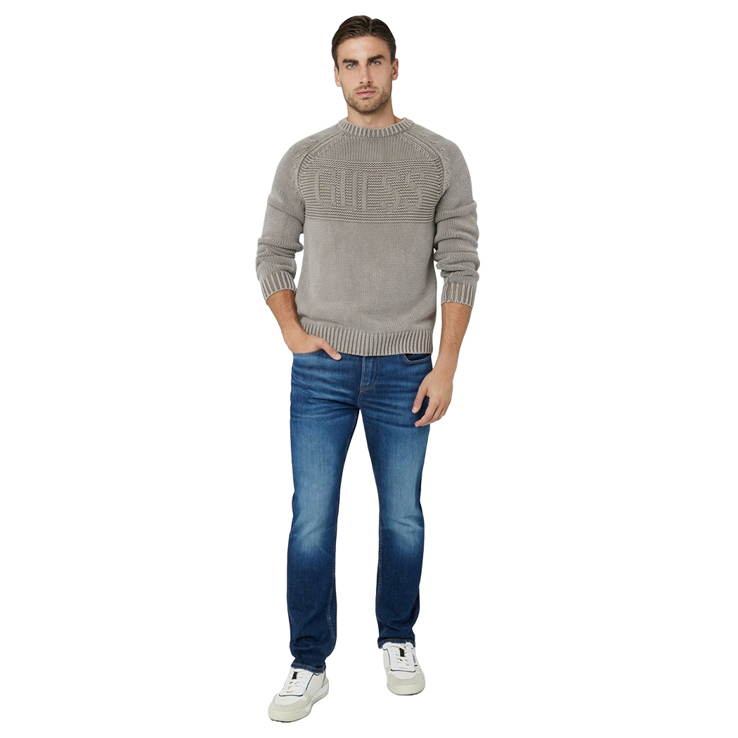 GUESS MAGLIA MAGLIONE PULLOVER UOMO GIROCOLLO LOGO FRONTALE M4BR10Z3KC1