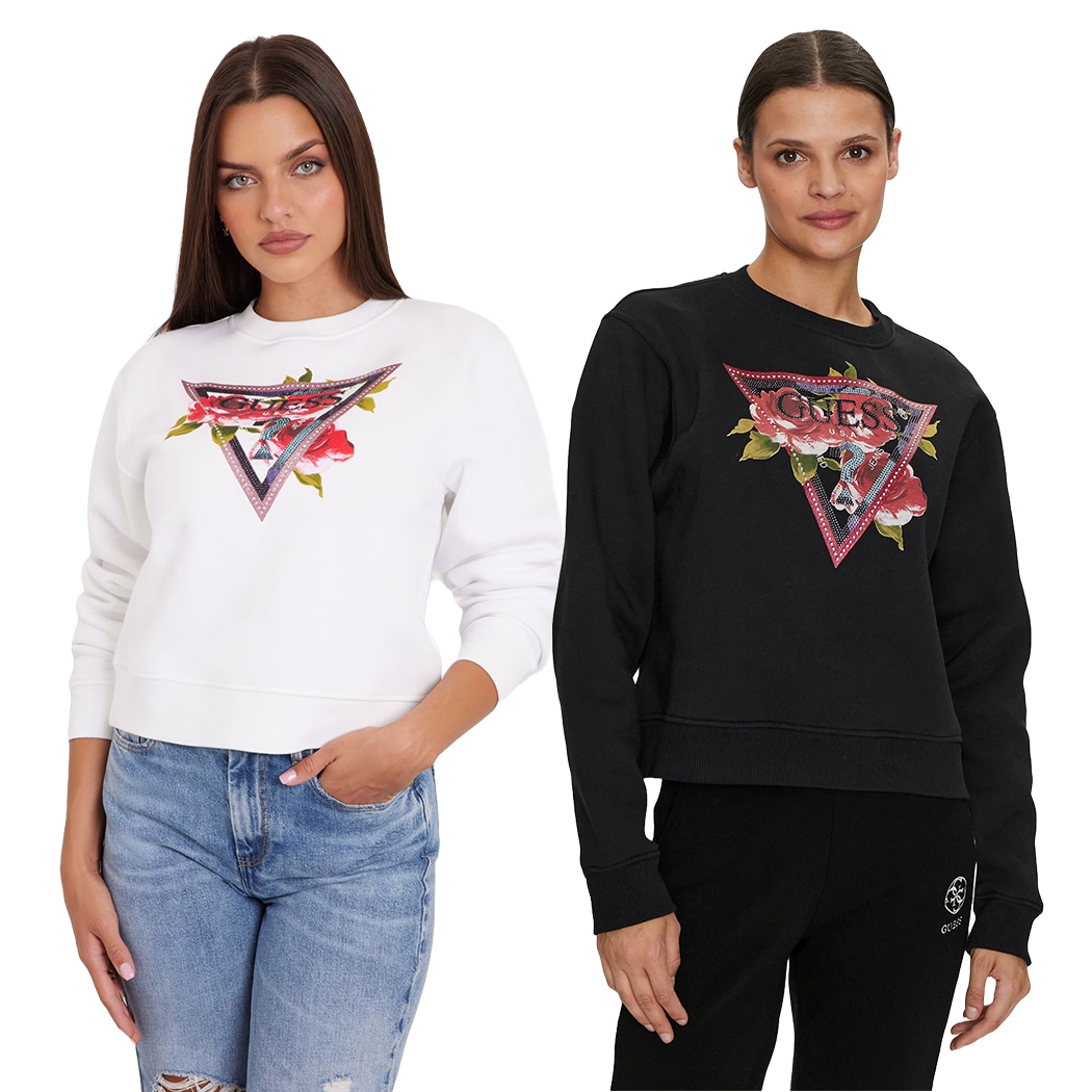 GUESS FELPA DONNA INVERNALE LOGO FRONTALE TRIANGOLO STRASS MAGLIA W4YQ26K9Z21