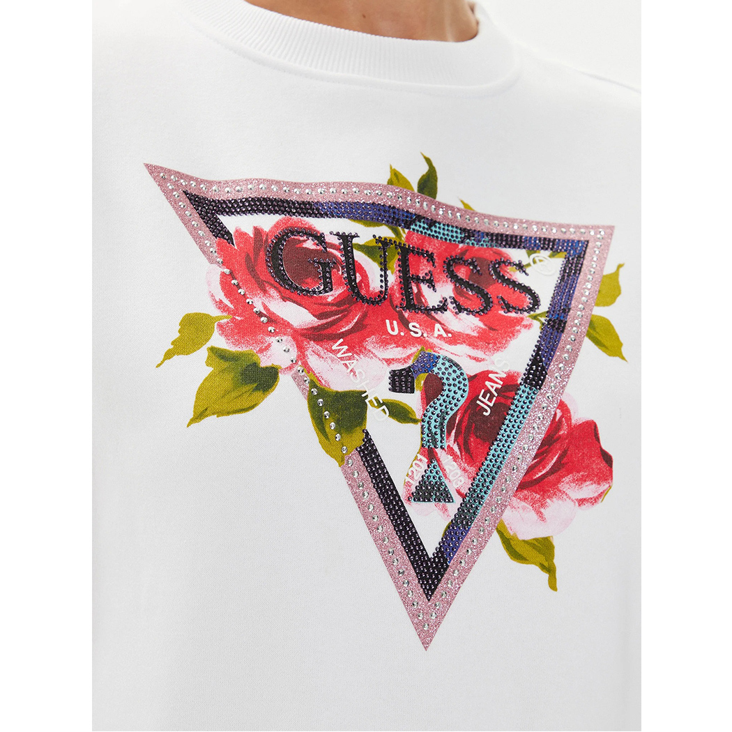 GUESS FELPA DONNA INVERNALE LOGO FRONTALE TRIANGOLO STRASS MAGLIA W4YQ26K9Z21