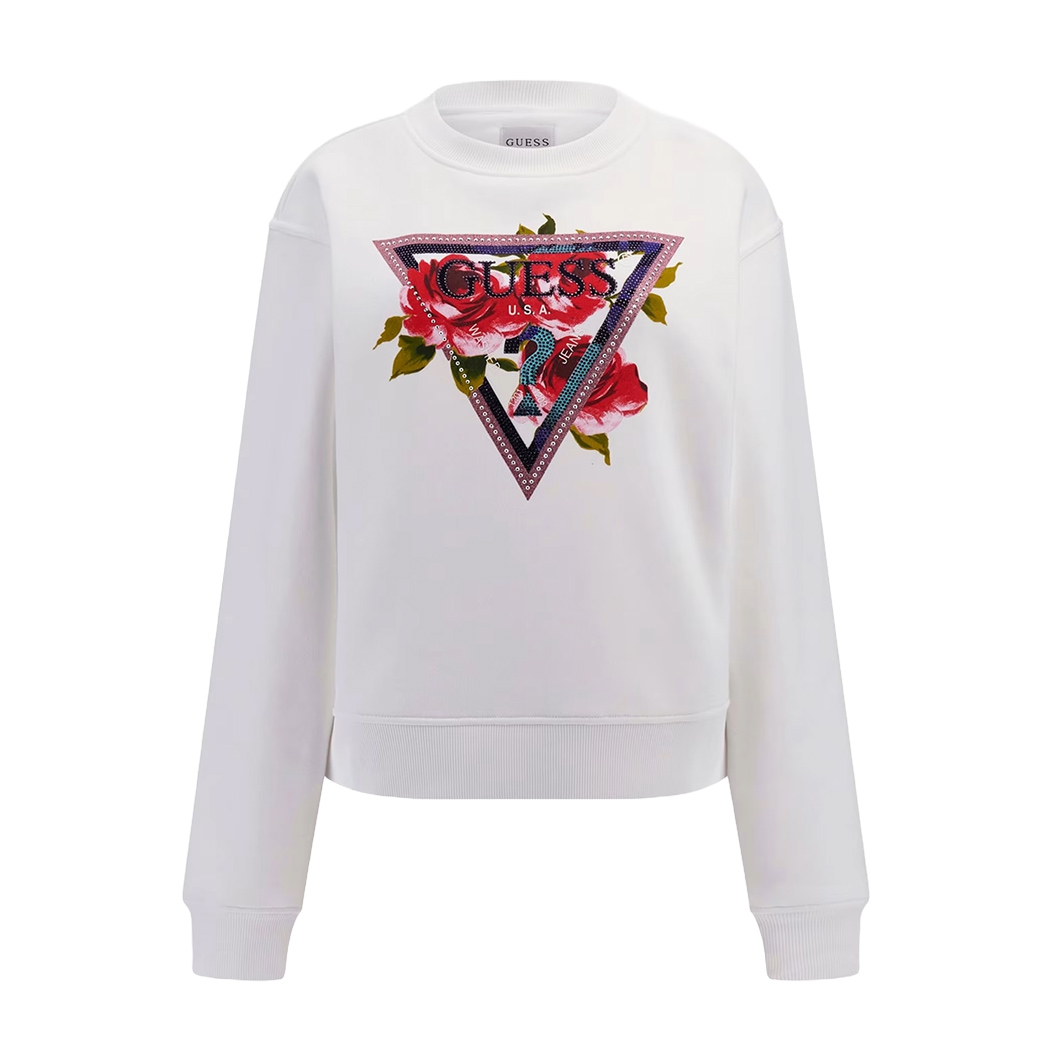 GUESS FELPA DONNA INVERNALE LOGO FRONTALE TRIANGOLO STRASS MAGLIA W4YQ26K9Z21