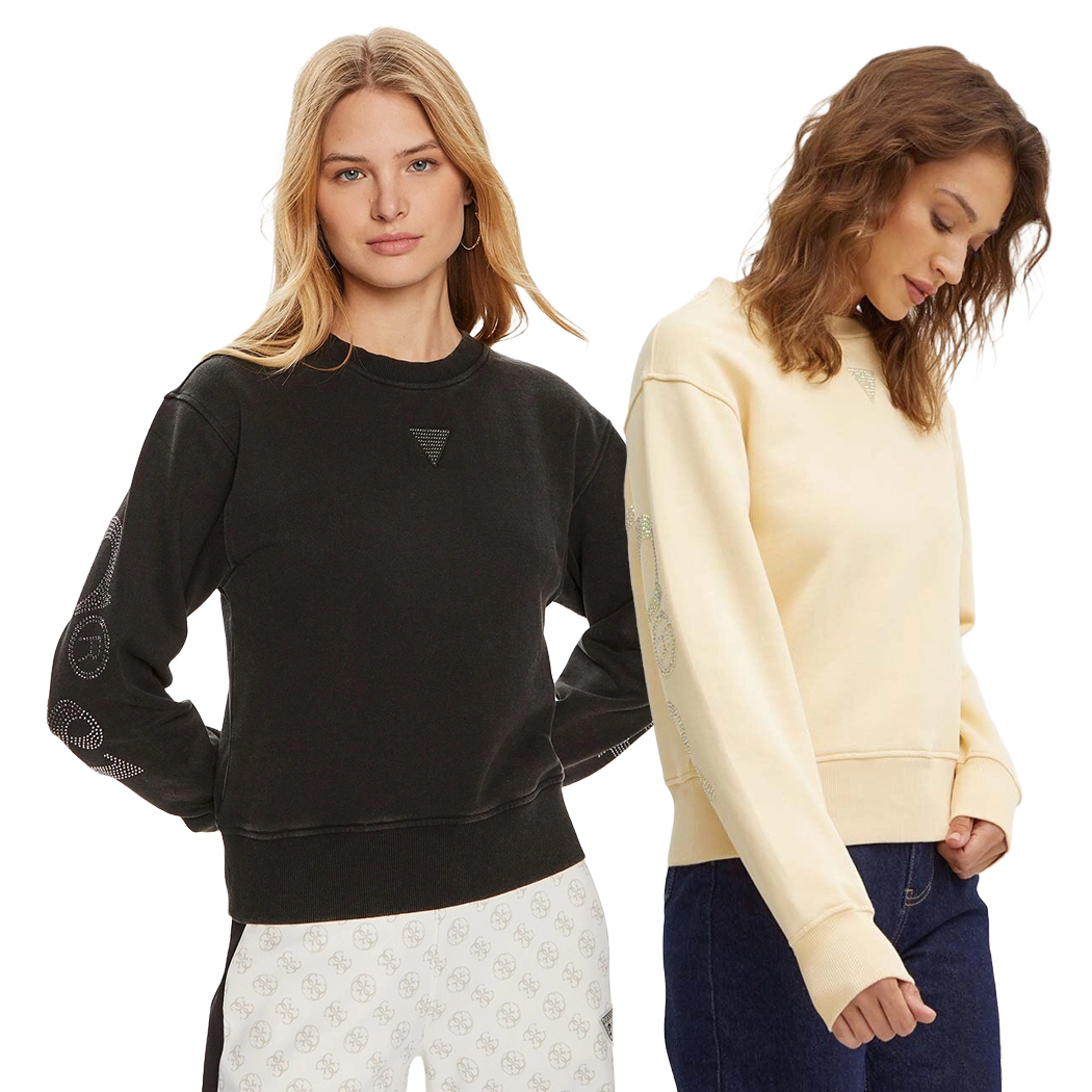 GUESS FELPA DONNA INVERNALE APPLICAZIONI POSTERIORI STRASS MAGLIA W4YQ17KC8I0