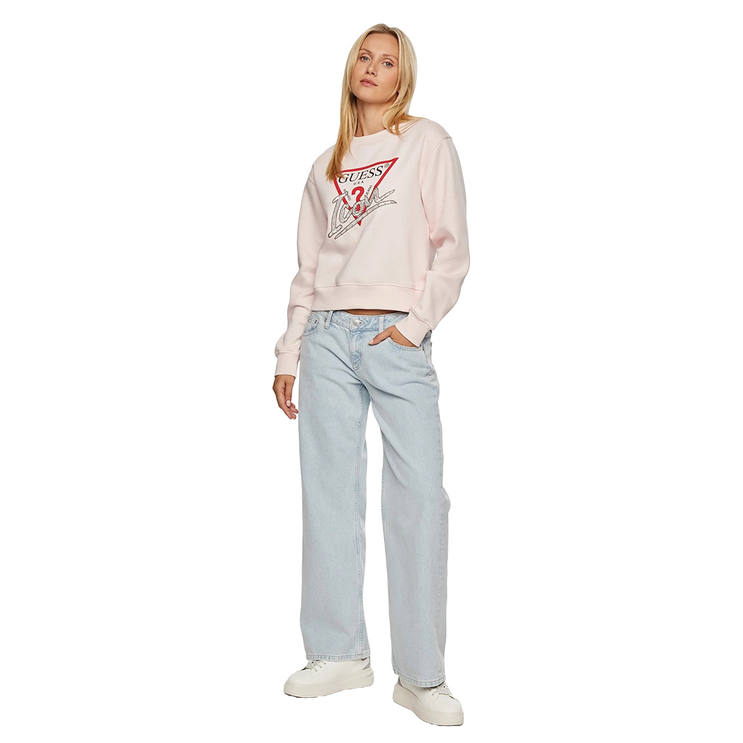 GUESS FELPA DONNA INVERNALE LOGO FRONTALE TRIANGOLO STRASS MAGLIA W4YQ25KB681